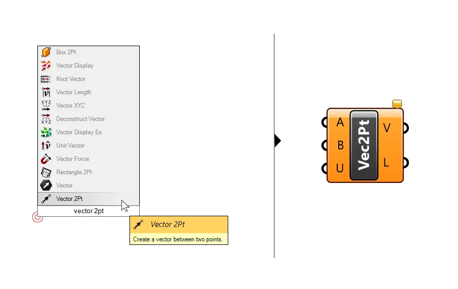 Type 'Vector 2Pt' to add the component.