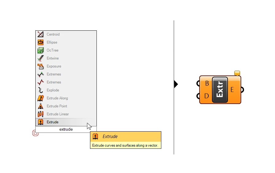 Extrude component in Grasshopper