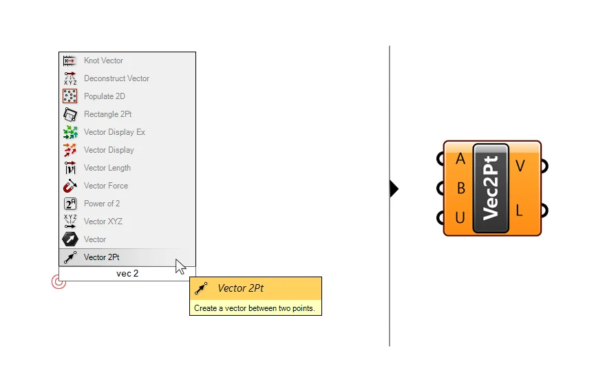 Vector 2 Point in Grasshopper component