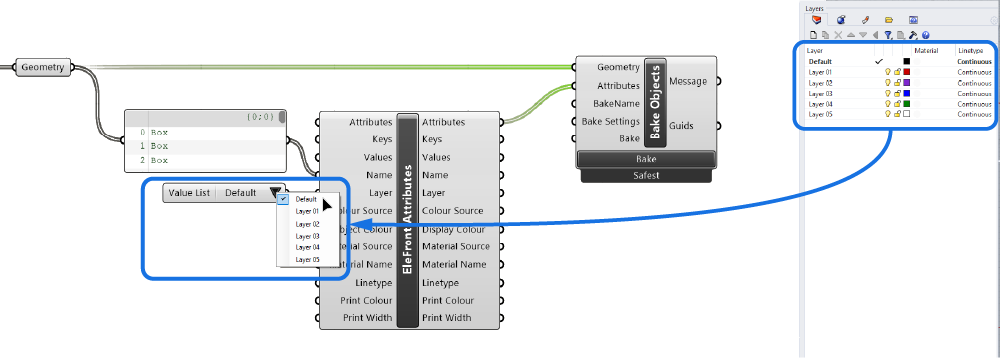 Baking Attributes with Elefront - Selecting Layers with a ValueList