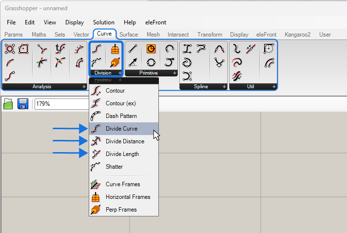 Locating the Curve Division Components in Grasshopper