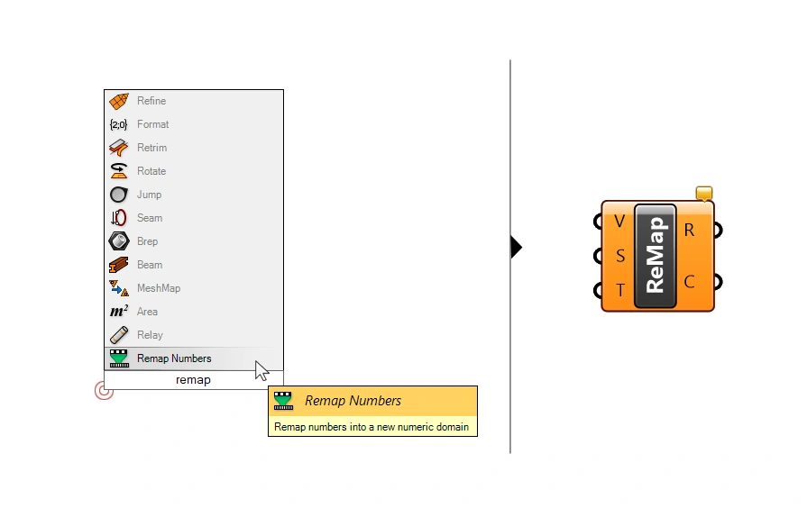 Adding the remap component in Grasshopper