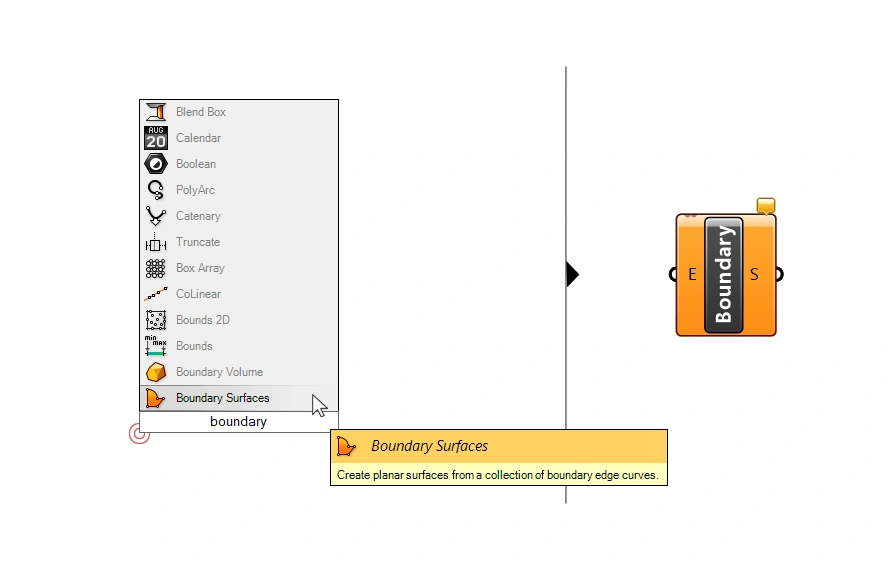 Adding the Boundary Surfaces component in Grasshopper