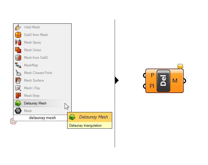 Adding the Delauney Mesh component in Grasshopper