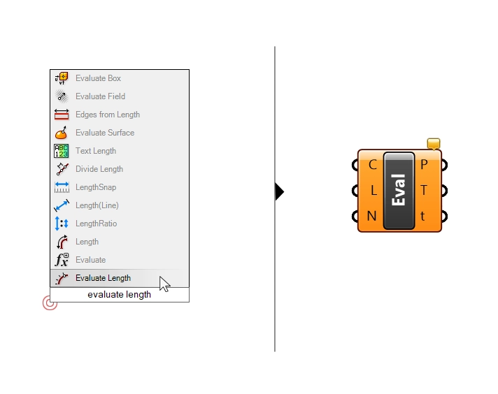 Adding the Evaluate Length Component in Grasshopper