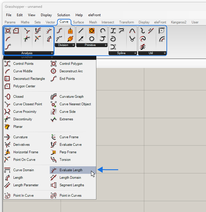 Finding the Evaluate Length Component in Grasshopper