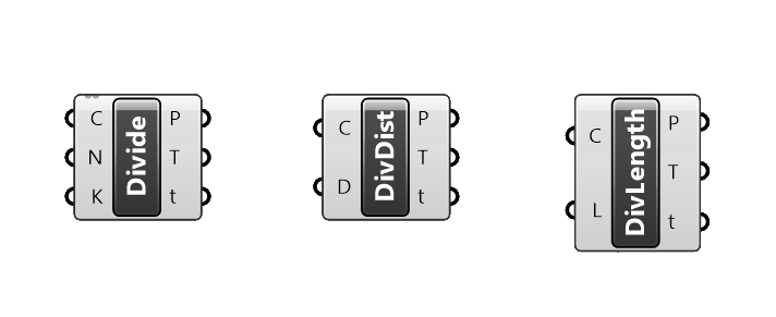 The Divide Curve, Divide Distance and Divide Length components in Grasshopper