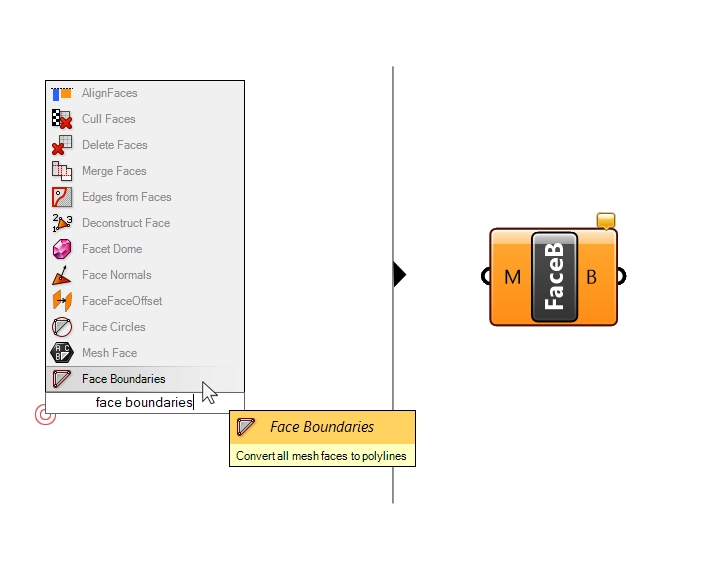 Adding a Face Boundaries component in Grasshopper