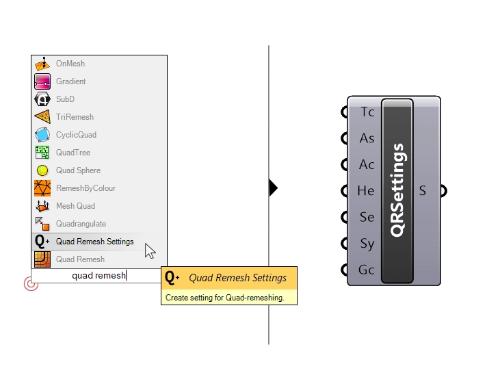 Adding a Quad Remesh Settings component in Grasshopper