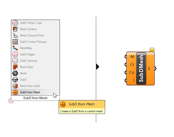 Adding a SubD from Mesh component in Grasshopper