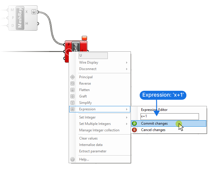 Adding an expression inside the component in Grasshopper