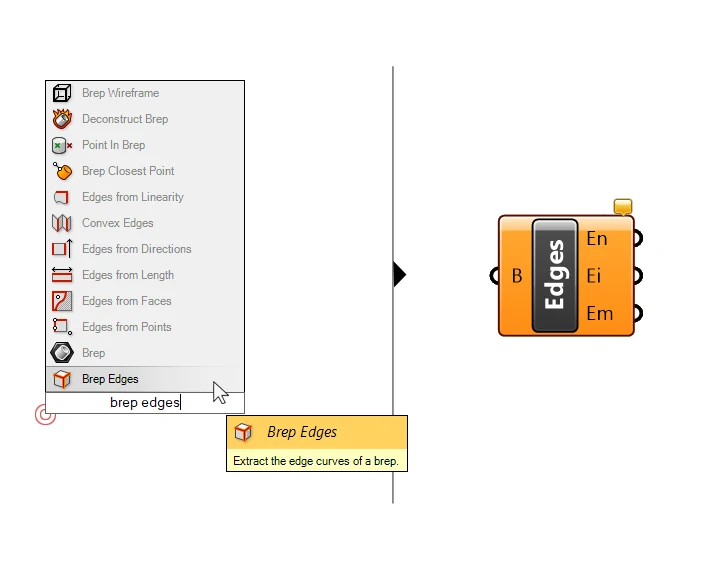 Adding the Brep Edges component in Grasshopper