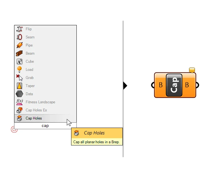 Adding the Cap Holes component in Grasshopper