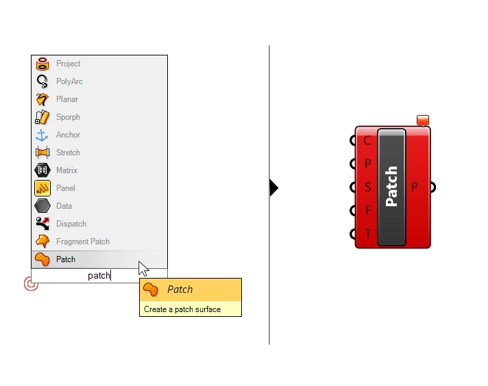 Adding the Patch component in Grasshopper