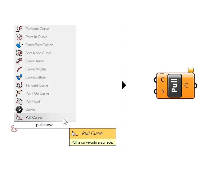 Adding the Pull Curve component in Grasshopper