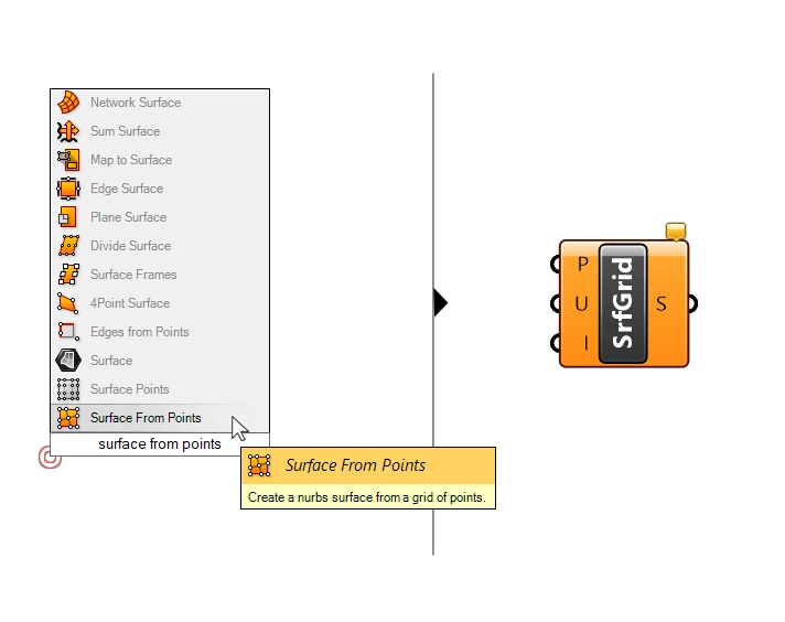 Adding the Surface from Points component in Grasshopper