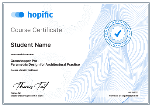 Certificate of Completion Grasshopper Course for Architects - Sample