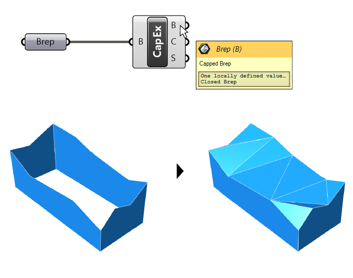 Using the Cap Holes Ex Component for polygonal open Brep openings in Grasshopper