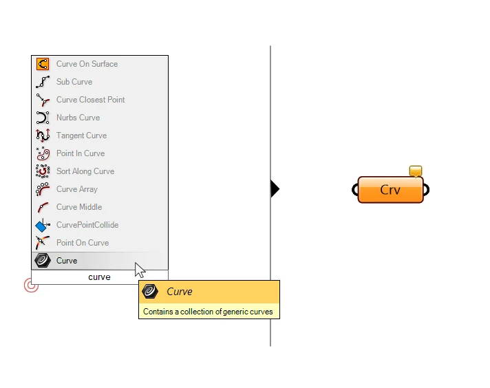 Adding a Curve container component in grasshopper