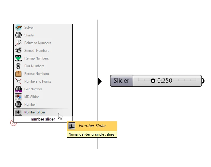 Adding a Number Slider component in grasshopper