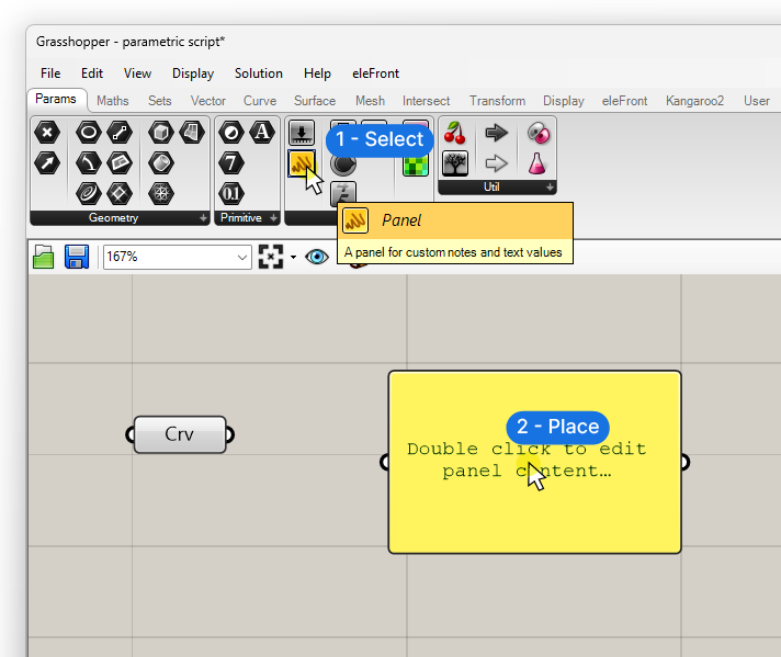 Adding a Panel component in Grasshopper