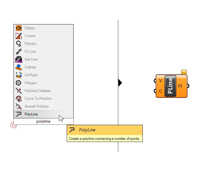 Adding a Polyline component in Grasshopper