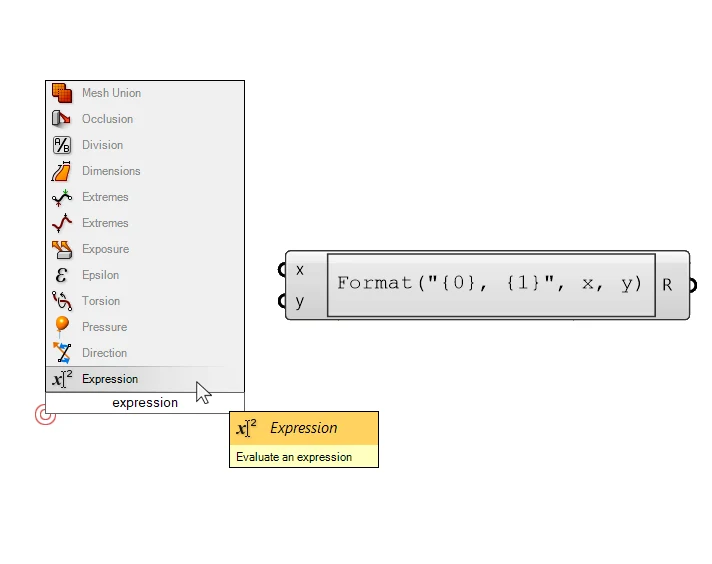 Adding a expression component in grasshopper