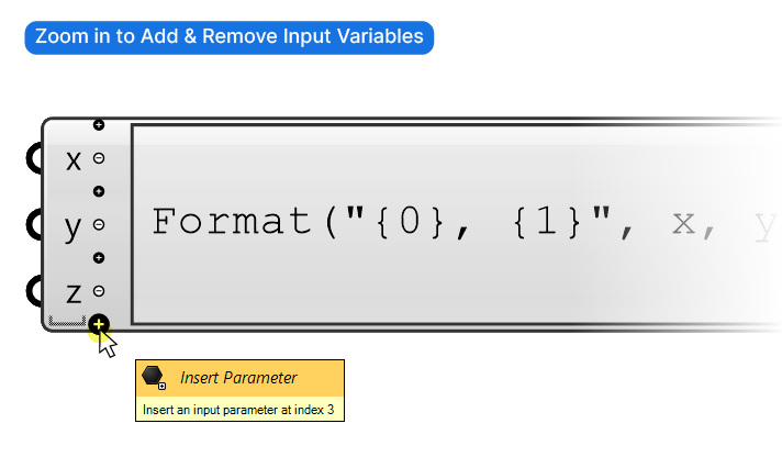 Adding more inputs to the expression editor in grasshopper