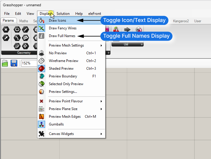 Adjusting the component display in Grasshopper