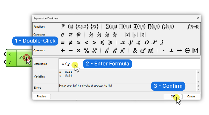 Entering a formula in the expression editor