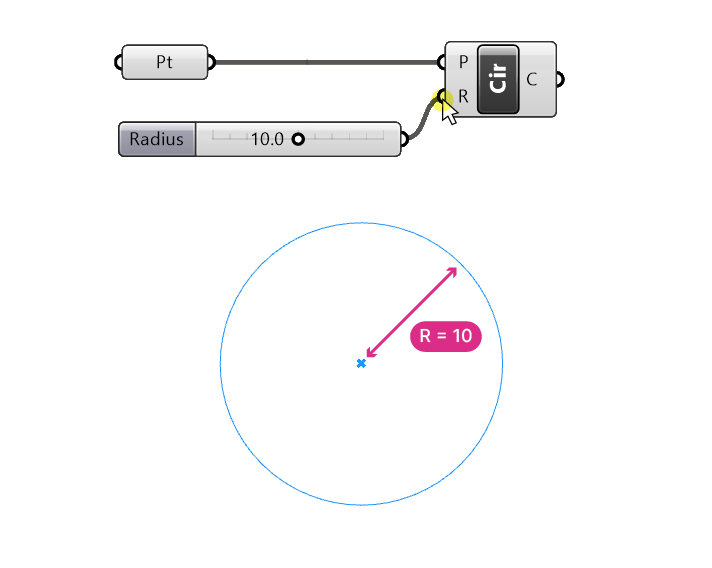 Grasshopper Tutorial Step 2 - Controlling the Radius of the Circle with a Slider 