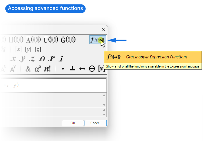 Accessing advanced functions in the expression editor 2