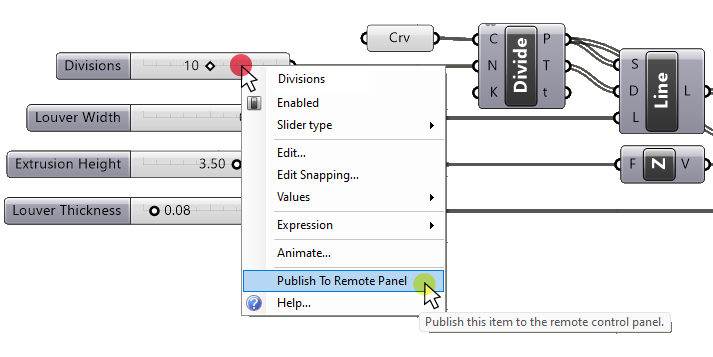 Adding Number Sliders to the Remote Control Panel in Grasshopper