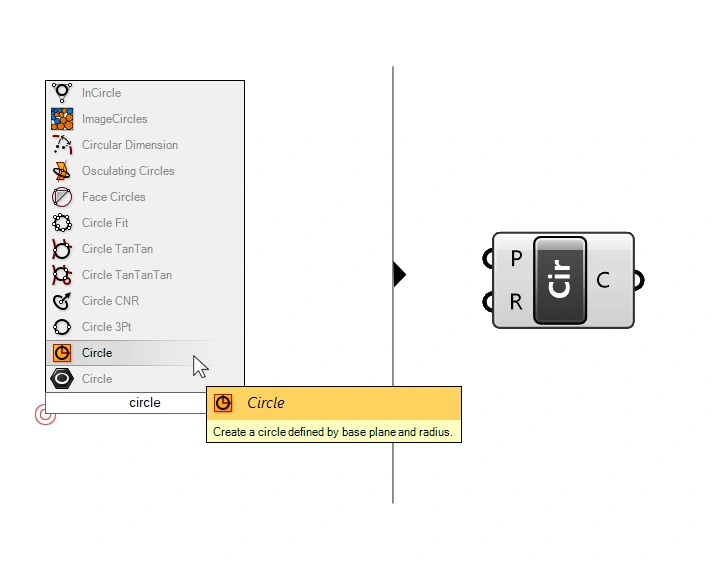 Adding a Circle Component in Grasshopper