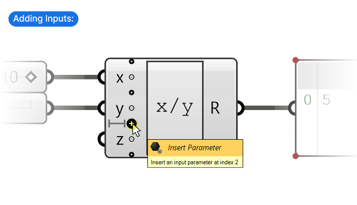 Adding inputs in the Expression component in Grasshopper