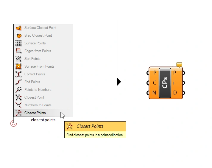 Adding the Closest Points Component in Grasshopper