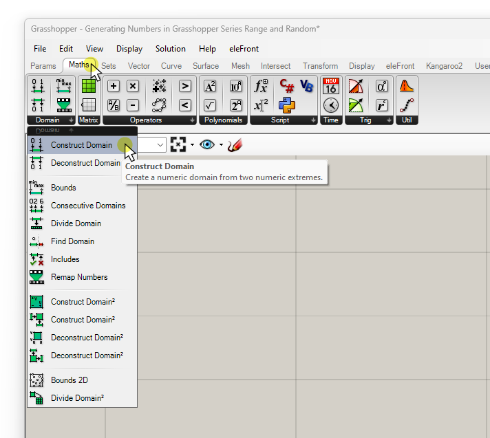 How to add the Construct Domain component in Grasshopper