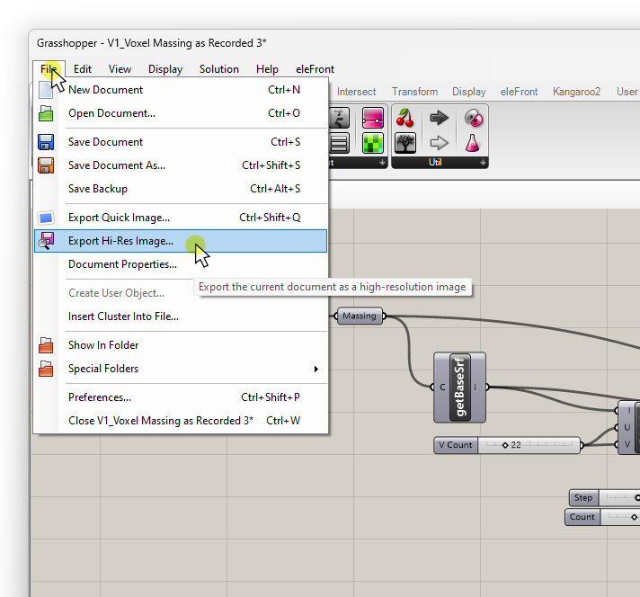 How to export a hi-res image of a Grasshopper Script Step 1