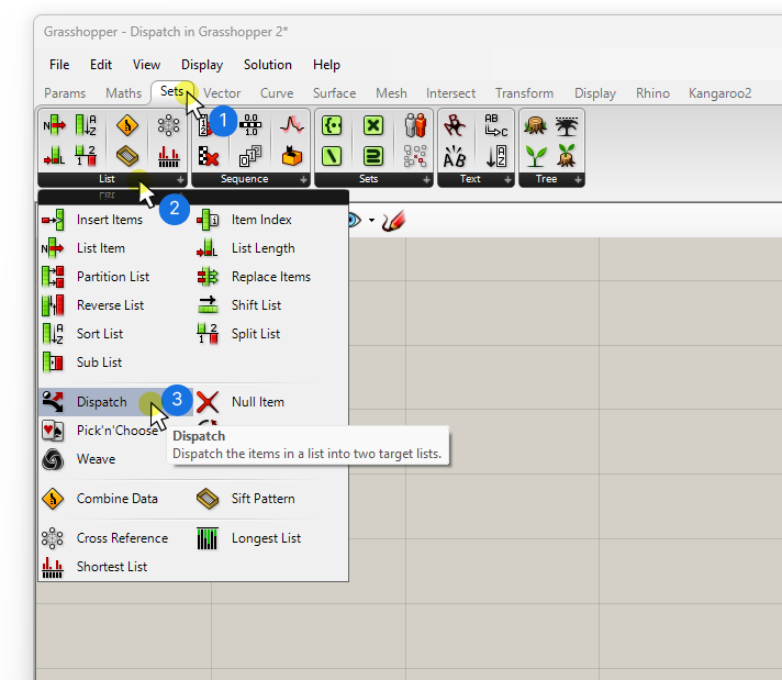 Adding the Dispatch Component in Grasshopper