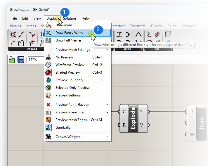 Draw Fancy Wire Option in Grasshopper Guide