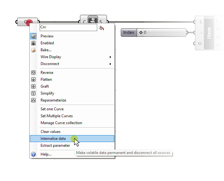 How to Internalize Data in Grasshopper - Menu 1