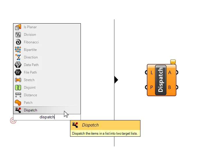 Quick-adding the Dispatch Component in Grasshopper