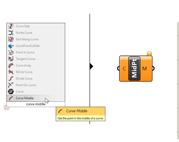 Quick-Adding the Curve Middle component in Grasshopper