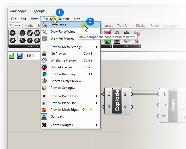 Toggling between Icon and Text Display for Components in Grasshopper