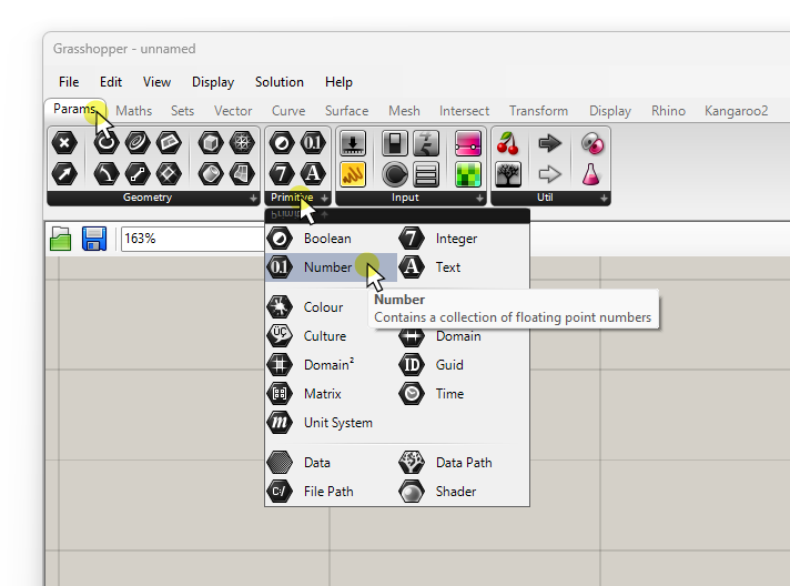 How to Add the Number container component in Grasshopper