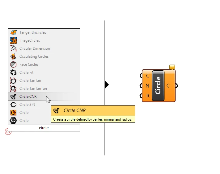 Quick Adding the Circle CNR component in Grasshopper