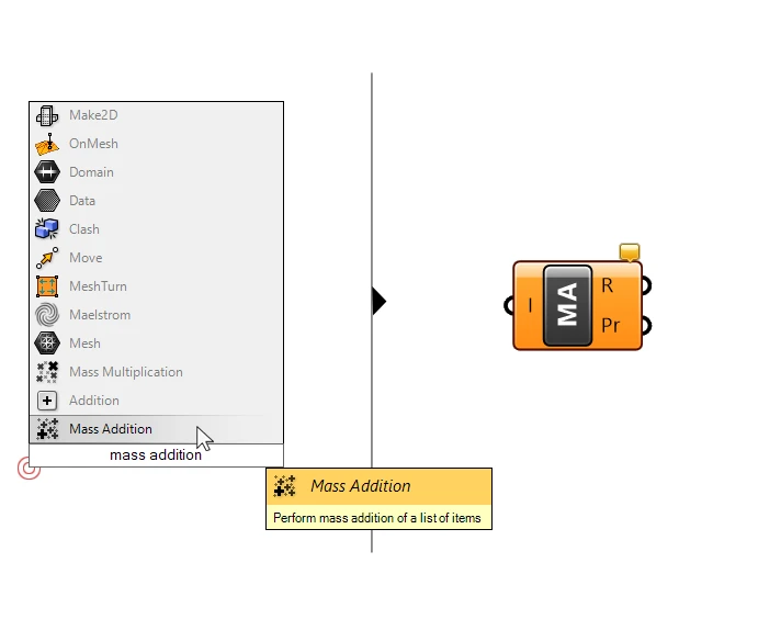 Quick Adding the Mass Addition Component in Grasshopper