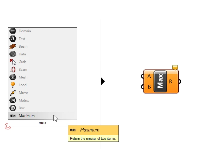 Quick Adding the Maximum component in Grasshopper