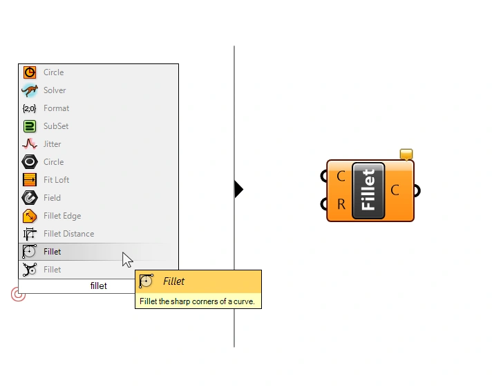 Adding the Fillet All Corners Component in Grasshopper