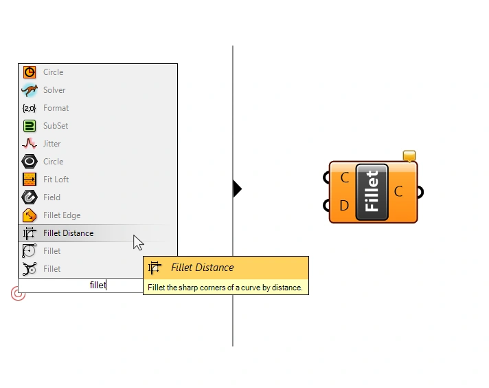 Adding the Fillet By Distance Component in Grasshopper